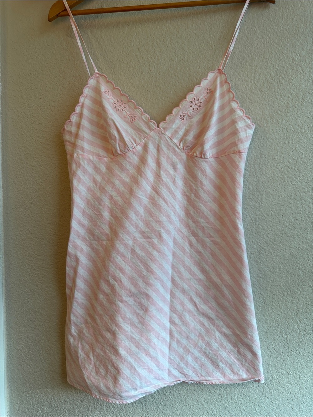 Victoria's Secret Pink & White Striped Lace-Trim Chemise